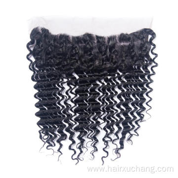 Wholesale Price Raw Indian Hair Deep Wave Human Hair Weave Ear To Ear 13*4 Lace Frontal Closure